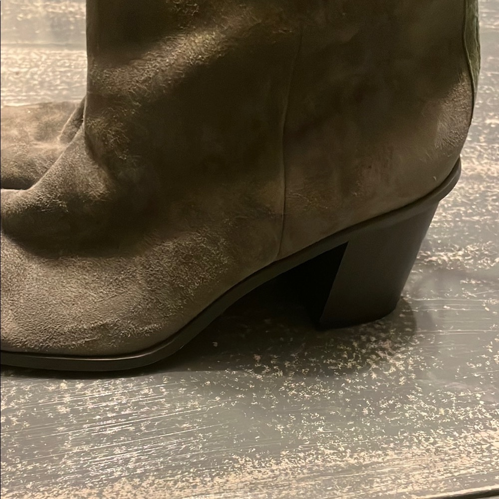 Green Suede Heeled Boots - Picture 5 of 5